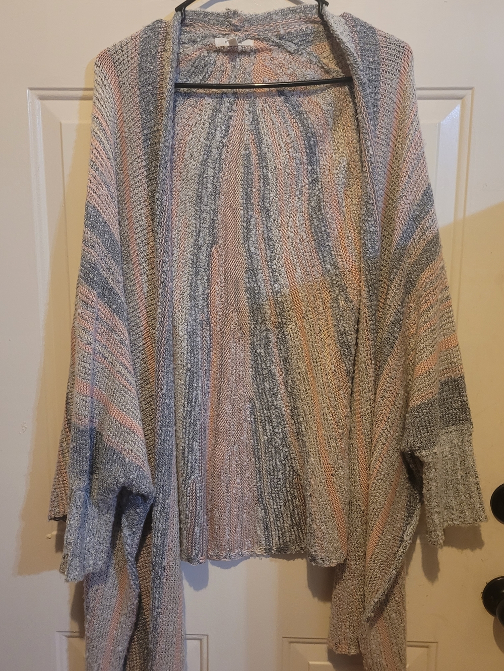 Maurices Striped Open-Front Knit Cardigan in Gray & Pink